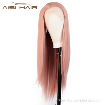 Aisi Hair 26 Inch Long Pink Wig Silky Straight Lace Frontal Wig Cosplay Party Front Lace Hair Wigs For Black White Women